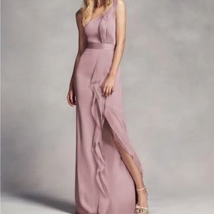 Vera Wang White  “Iris” one shoulder ruffle bridesmaid dress